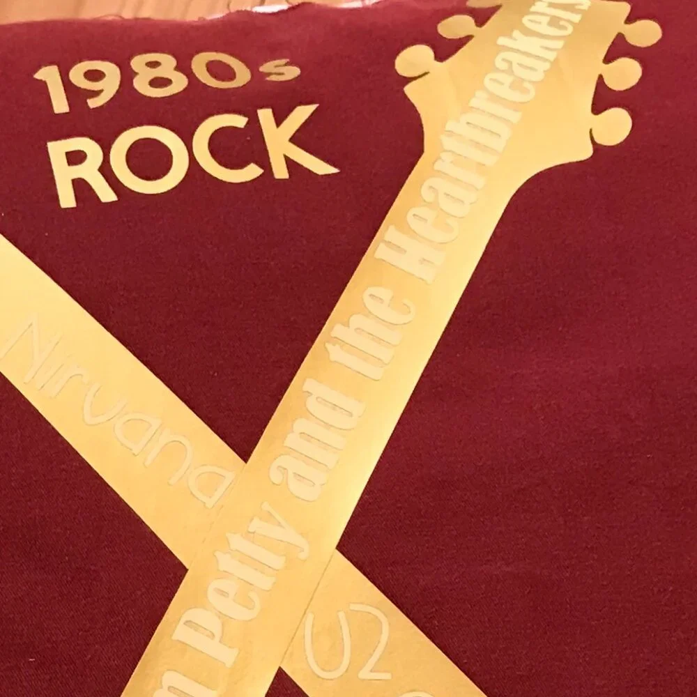 Handmade Pillow Cover, 1980s Rock Bands Guitars Music Room Decor 18 x 18 inches